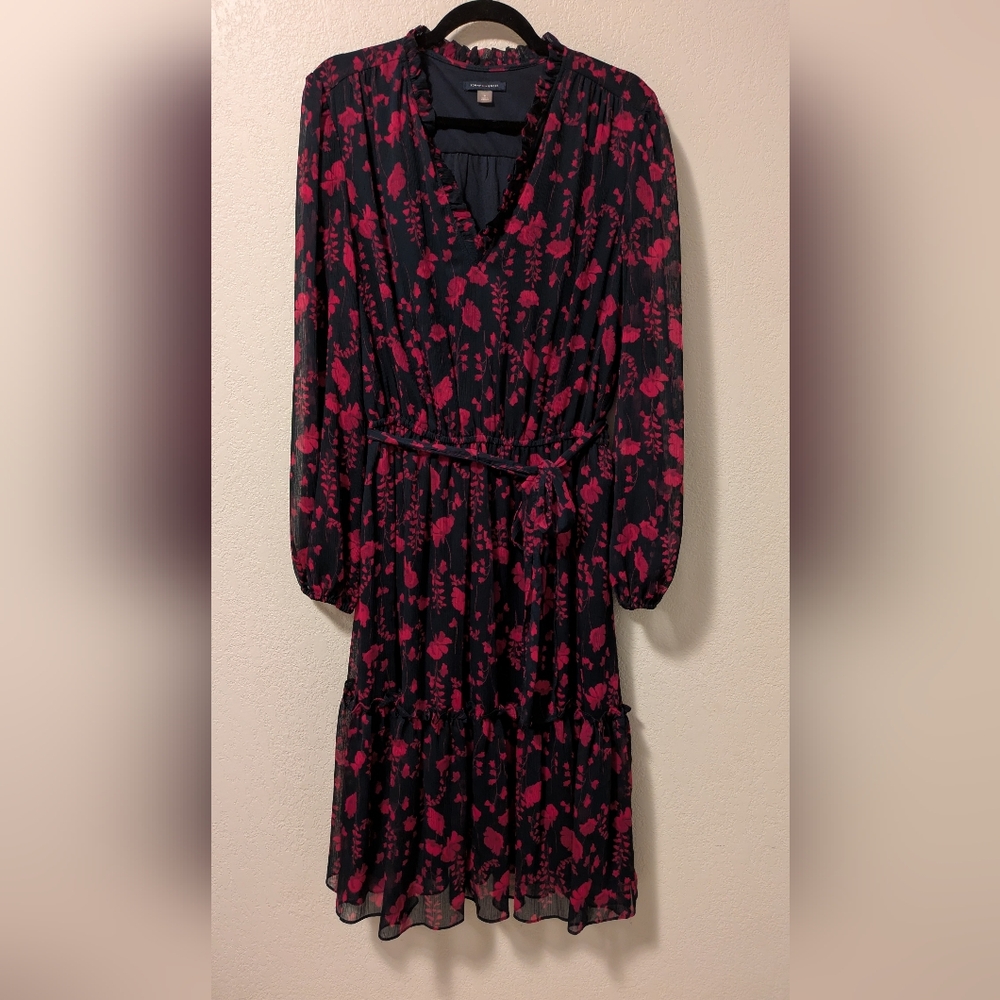 Tommy Hilfiger Black and Red Long Sleeve Dress